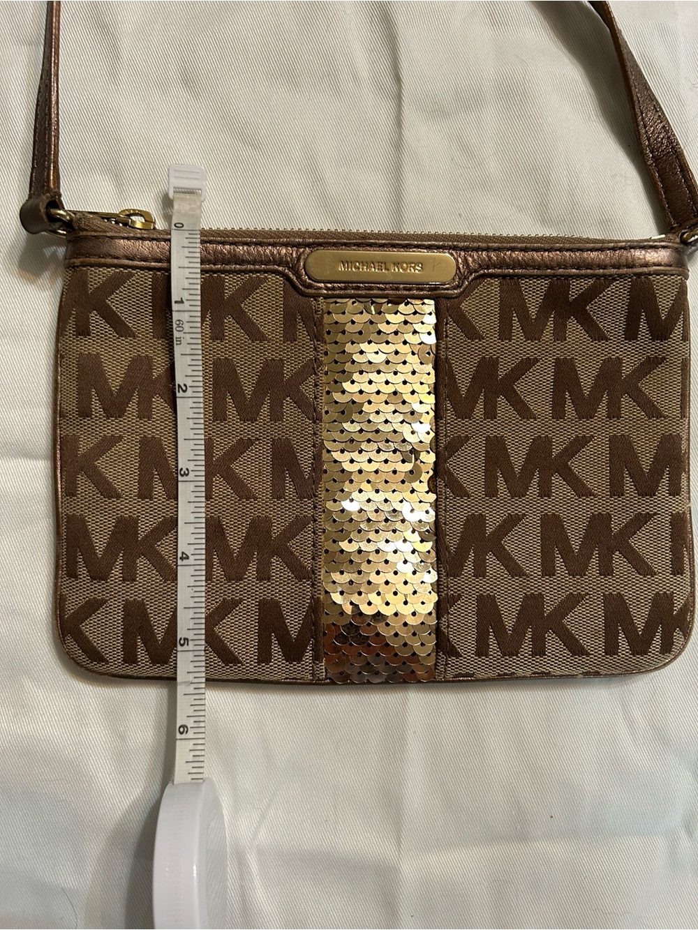 Michael Kors Brown MK Logo Crossbody with Gold Sequin Center - Picture 8 of 8